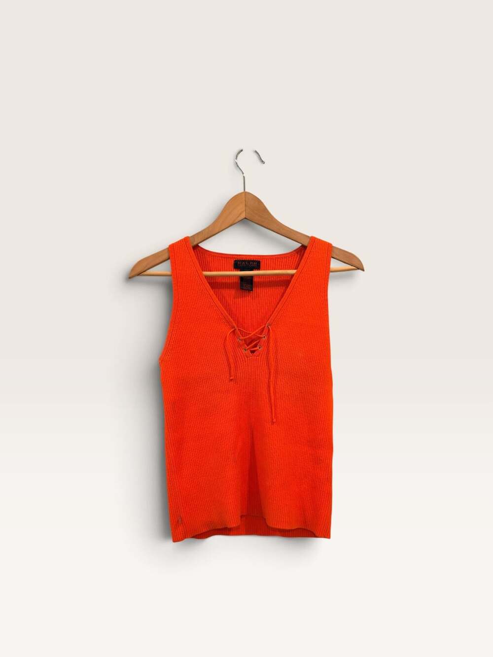 Ralph Lauren Lace-Up Tank Top Size M Orange Ribbed Knit